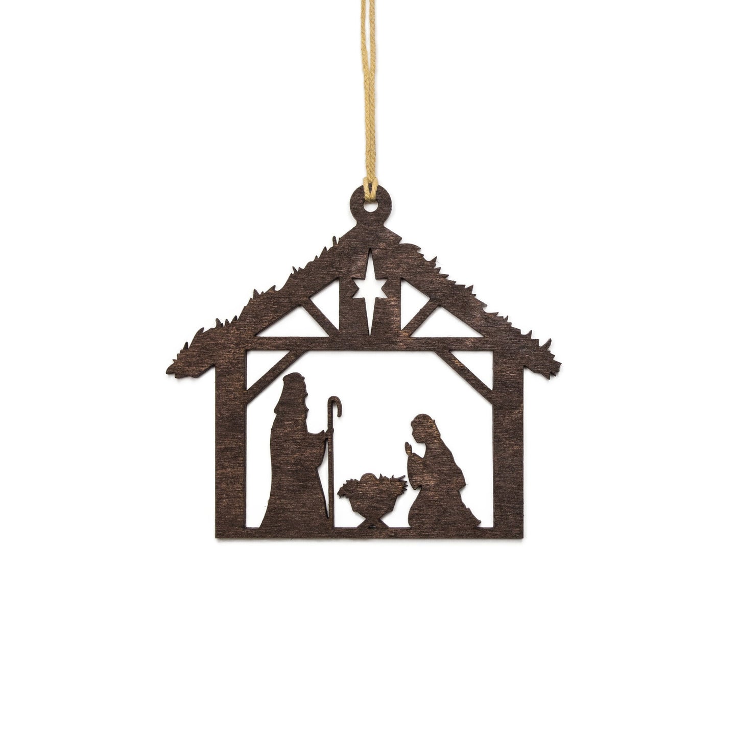 Nativity Scene Wood Ornament-Dark Walnut-Christmas Ornament-Laser Cut-Choose A Size-DIY Crafts-Holiday Home Decor-Painted Wood Ornament