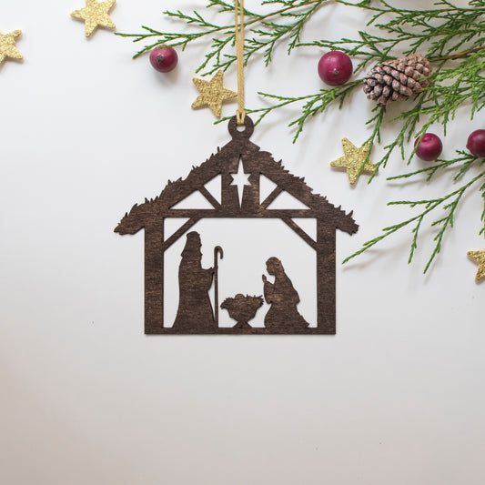 Nativity Scene Wood Ornament-Dark Walnut-Christmas Ornament-Laser Cut-Choose A Size-DIY Crafts-Holiday Home Decor-Painted Wood Ornament
