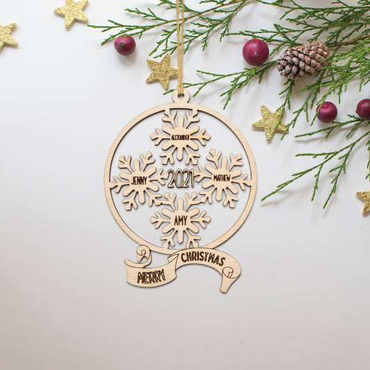 Snowflakes With Names-Custom Wood Ornament-With Year-Unfinished Wood Ornament-Merry Christmas-Holiday Ornament-Custom Snowflake Ornament