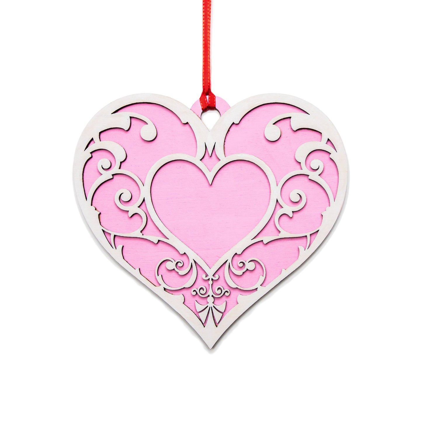 Valentine Heart Decor-Hanging Heart-Valentine Gifts-Layered Wood-Various Color Options-Valentine's Day Home Decor-Filigree Heart Design