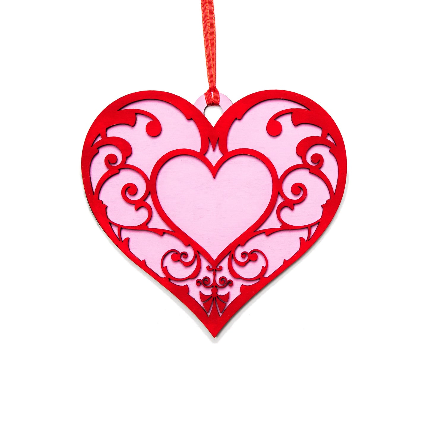 Valentine Heart Decor-Hanging Heart-Valentine Gifts-Layered Wood-Various Color Options-Valentine's Day Home Decor-Filigree Heart Design