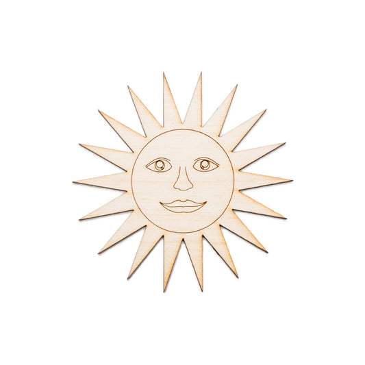 Smiling Sun-Wood Cutout-Mystical Wood Decor-Sun With Face-Astrology Wood Decor-Cute Sun Decor-Spikey Sun Design-Suns And Stars