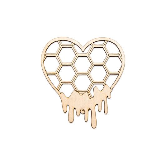 Honeycomb Heart With Honey-Wood Cutout-Honeycomb Theme Decor-Various Sizes-Detail Cut Design-Honey Heart-Bee Theme Wood Decor-Cute Hearts