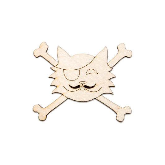 Pirate Mustache Cat-Crossbones-Wood Cutout-Pirate Theme Decor-Wood Cat Decor-Various Sizes-DIY Crafts-Kids Room Wood Accents-Fun Cat Art