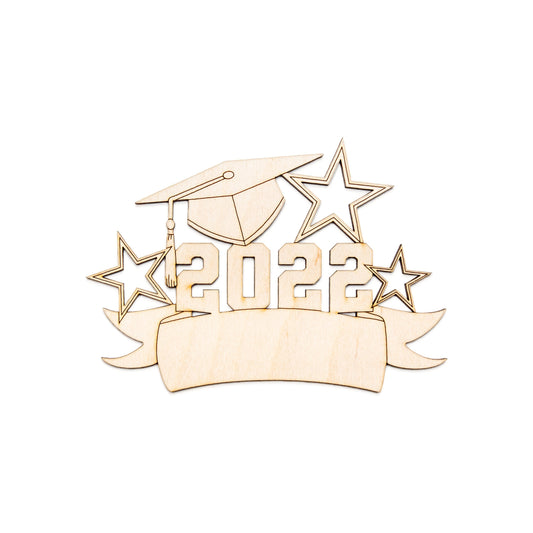 Graduation Banner With Stars-Wood Cutout-Blank Banner-Graduate Wood Decor-Various Sizes-DIY Grad Decor-Academic Cap And Stars Grad Sign-2022