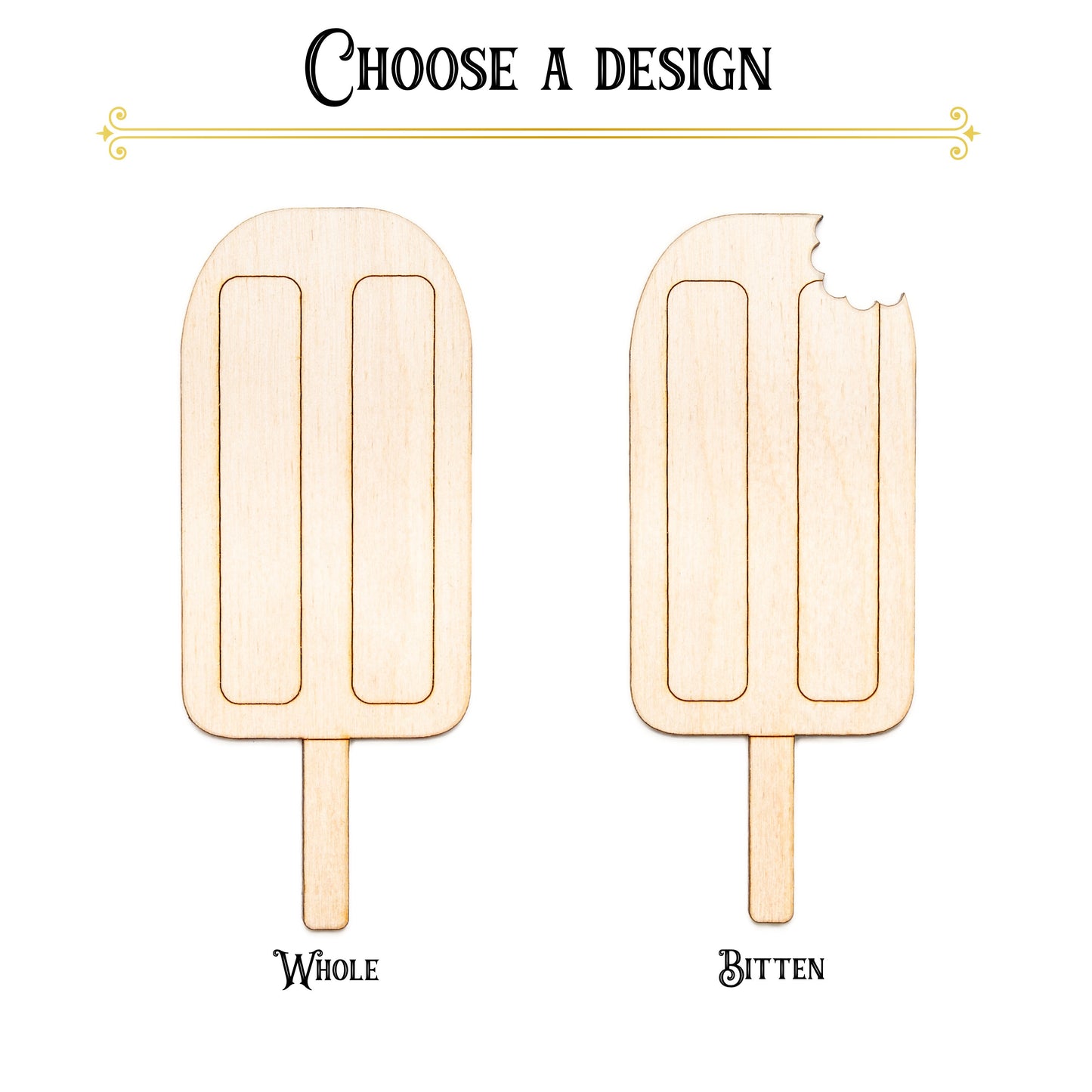 Popsicle Ice Cream Bar-Detail Wood Cutout-Ice Cream Wood Decor-Two Design options-Solid Popsicle-Ice Cream With A Bite-Dessert Party Decor