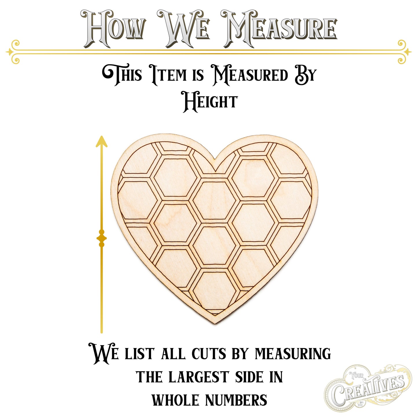 Honeycomb Heart-Solid-Wood Cutout-Honeycomb Theme Decor-Various Sizes-Solid Line Etch Design-Honey Heart-Bee Theme Wood Decor-Hearts Decor