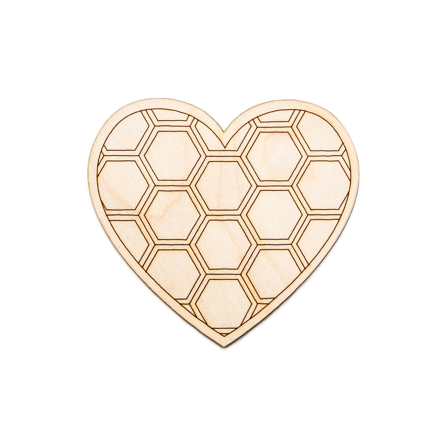 Honeycomb Heart-Solid-Wood Cutout-Honeycomb Theme Decor-Various Sizes-Solid Line Etch Design-Honey Heart-Bee Theme Wood Decor-Hearts Decor