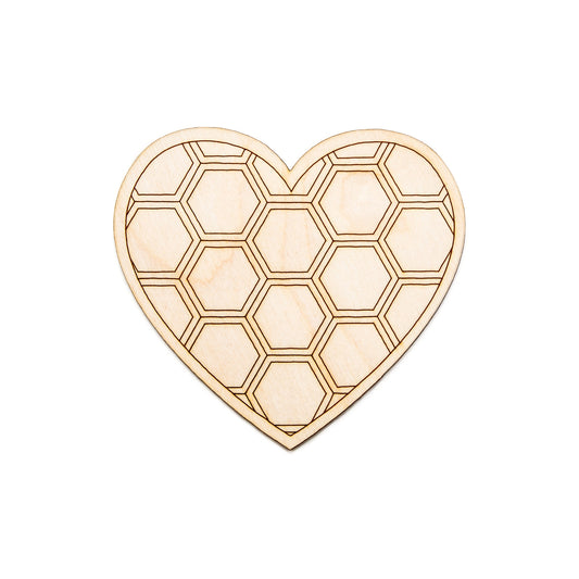 Honeycomb Heart-Solid-Wood Cutout-Honeycomb Theme Decor-Various Sizes-Solid Line Etch Design-Honey Heart-Bee Theme Wood Decor-Hearts Decor