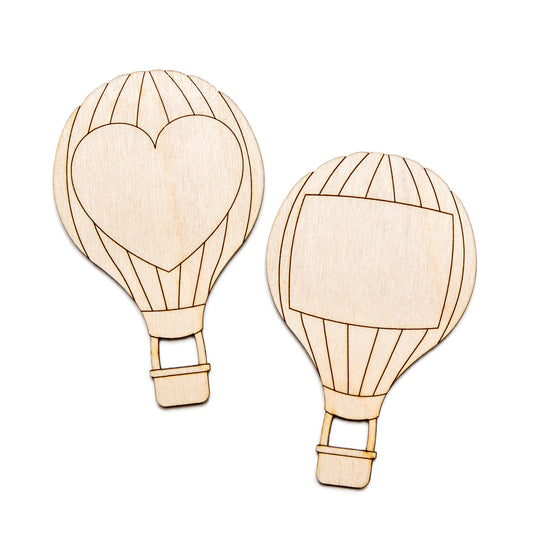 Air Balloon With Banner-Detail Wood Cutout-Two Design Options-Heart  Or Square-Airship Wood Decor-Various Sizes-Sky Balloon-Festival Decor