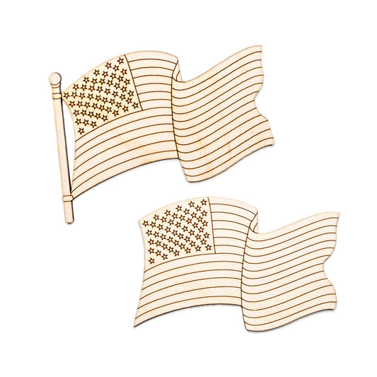 American Flag Wavy-Detail Wood Cutout-Two Design Options-USA Flag On Pole-Wavy Flag Only-Various Sizes-Patriotic Wood Decor-DIY Crafts-Flags