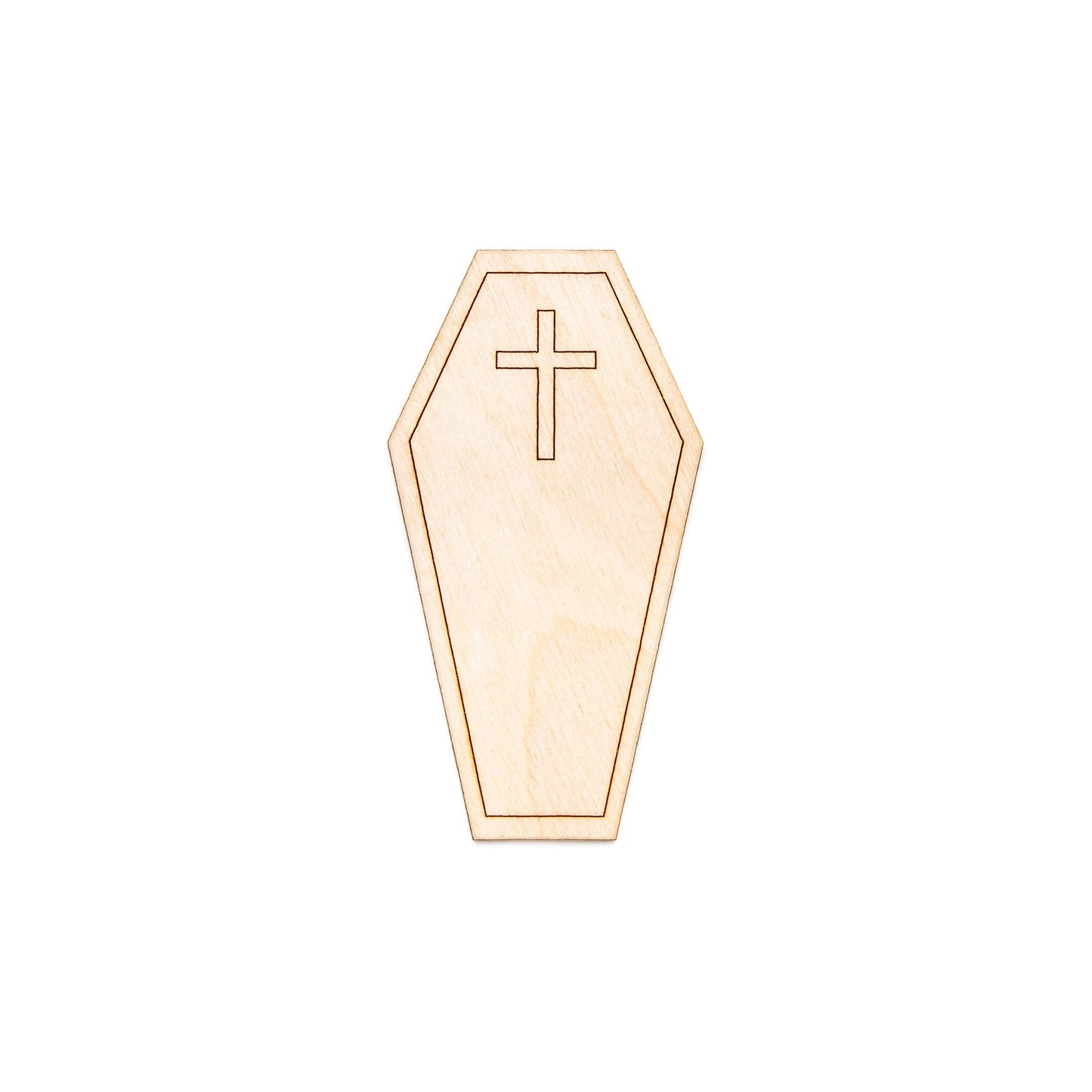 Coffin With Cross-Wood Cutout-Solid Line Etch-Graveyard Wood Accents-Various Sizes-Cemetery Decor-DIY Spooky Crafts-Halloween Wood Decor