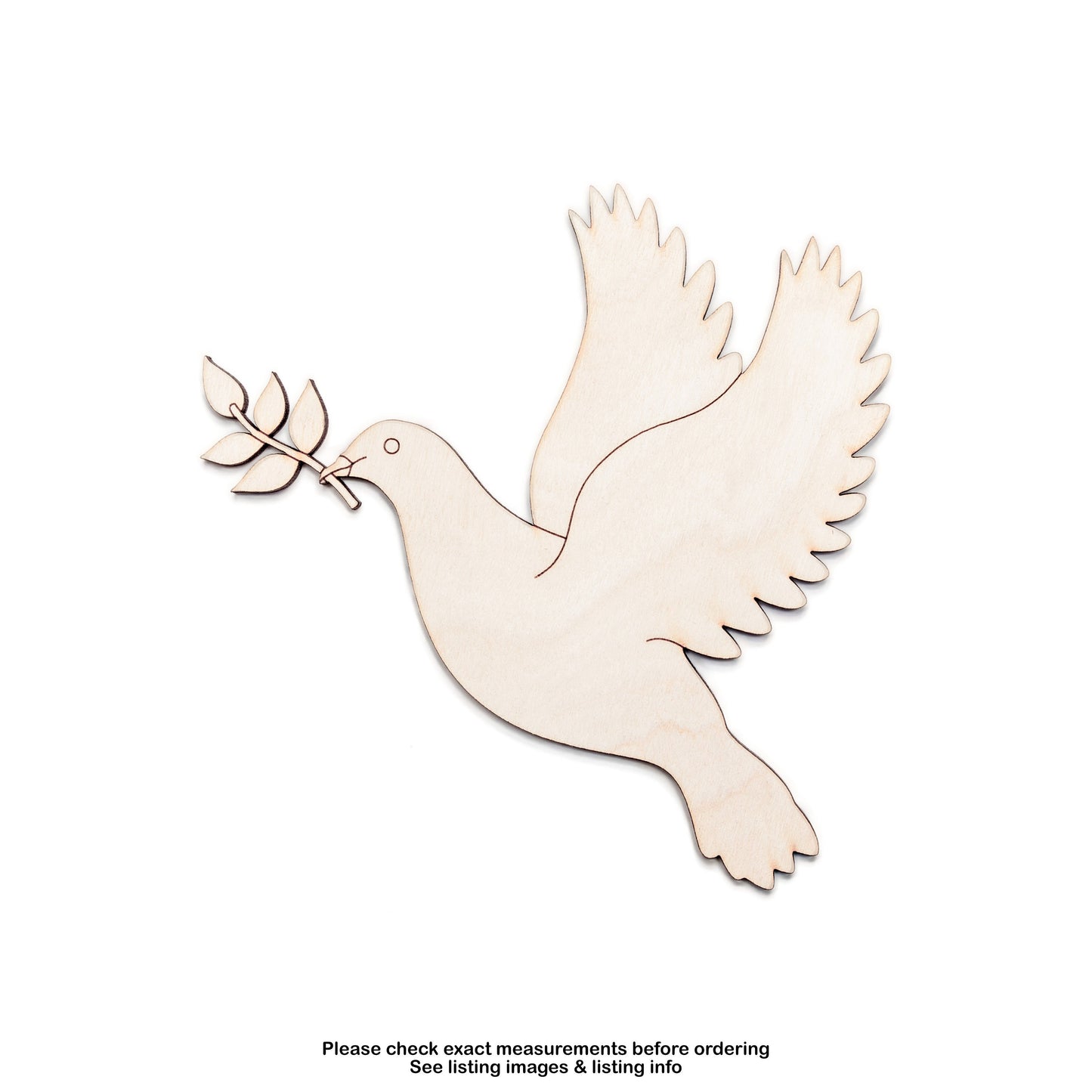 Dove With Olive Branch-Detail Wood Cutout-Peace Dove-Bird Shapes-Various Sizes-DIY Crafts-Unfinished Wood-Laser Cut Dove-Peaceful Wood Decor