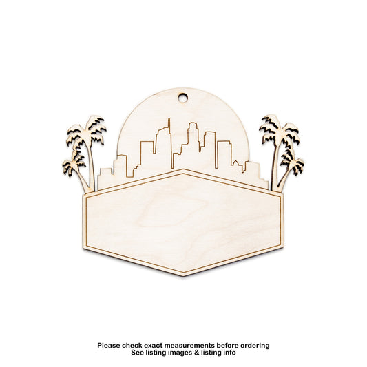 Los Angeles Silhouette Banner Ornament-Wood Cutout-DIY Signs And Labels-LA Theme Decor-California Palm Trees-Various Sizes-Unfinished Wood