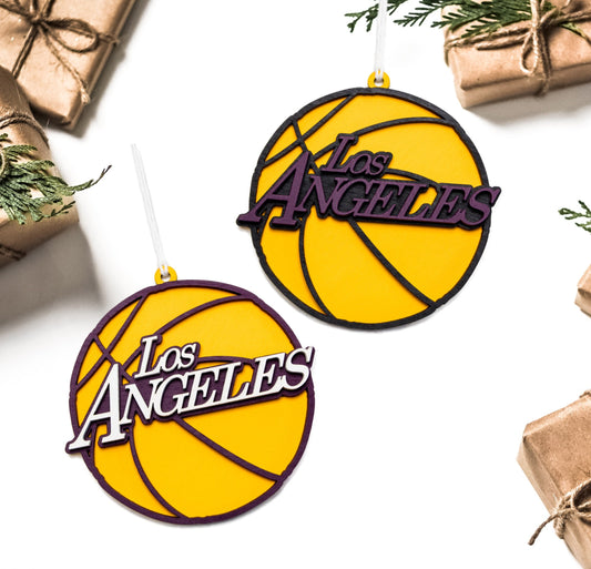 Los Angeles Basketball Painted Wood Ornament-LA Theme Decor-Sports Player Theme-Los Angeles Gifts-Three Layer Piece-3D-Two Color Options