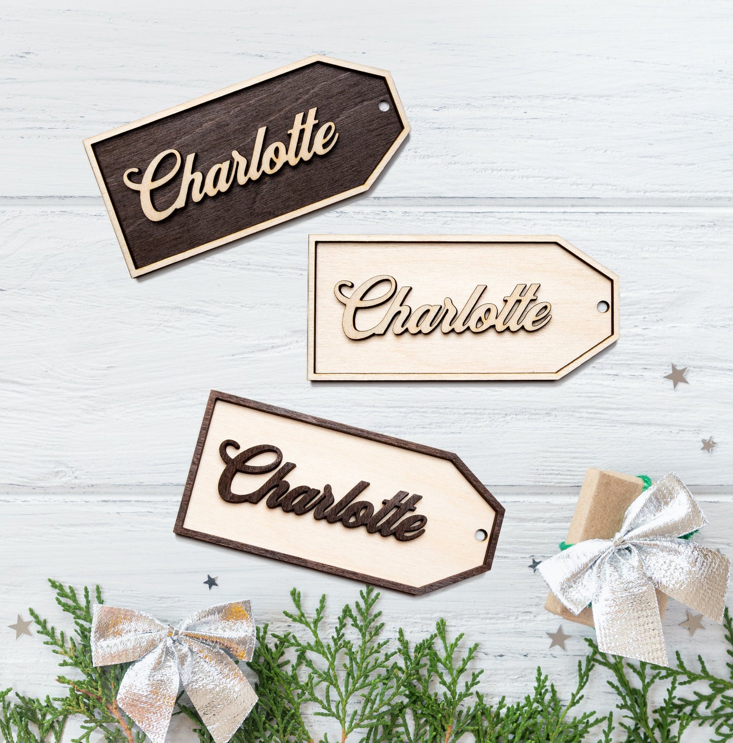 Gift Tag With Custom Name-Two Layer Wood Tags-Three Color Options-Holiday Gift Tags-Ornaments-Personalized Tags And Gifts-Stocking Tags