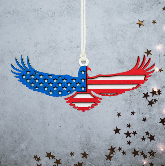 American Flag Eagle Painted Wood Ornament-Patriotic Decor-Red White And Blue-Holiday Decor-Two Layer Piece-Tree Ornament-Patriotic Gifts-USA