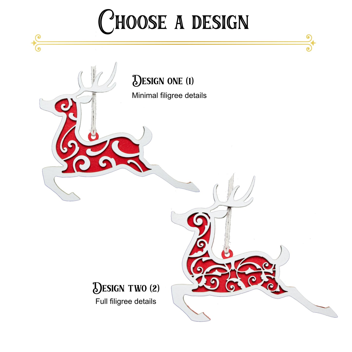 Filigree Reindeer Painted Wood Ornament-Flying Deer-Red And White-Holiday Decor-Two Layer Piece-Christmas Tree Ornament-Festive-Rudolph