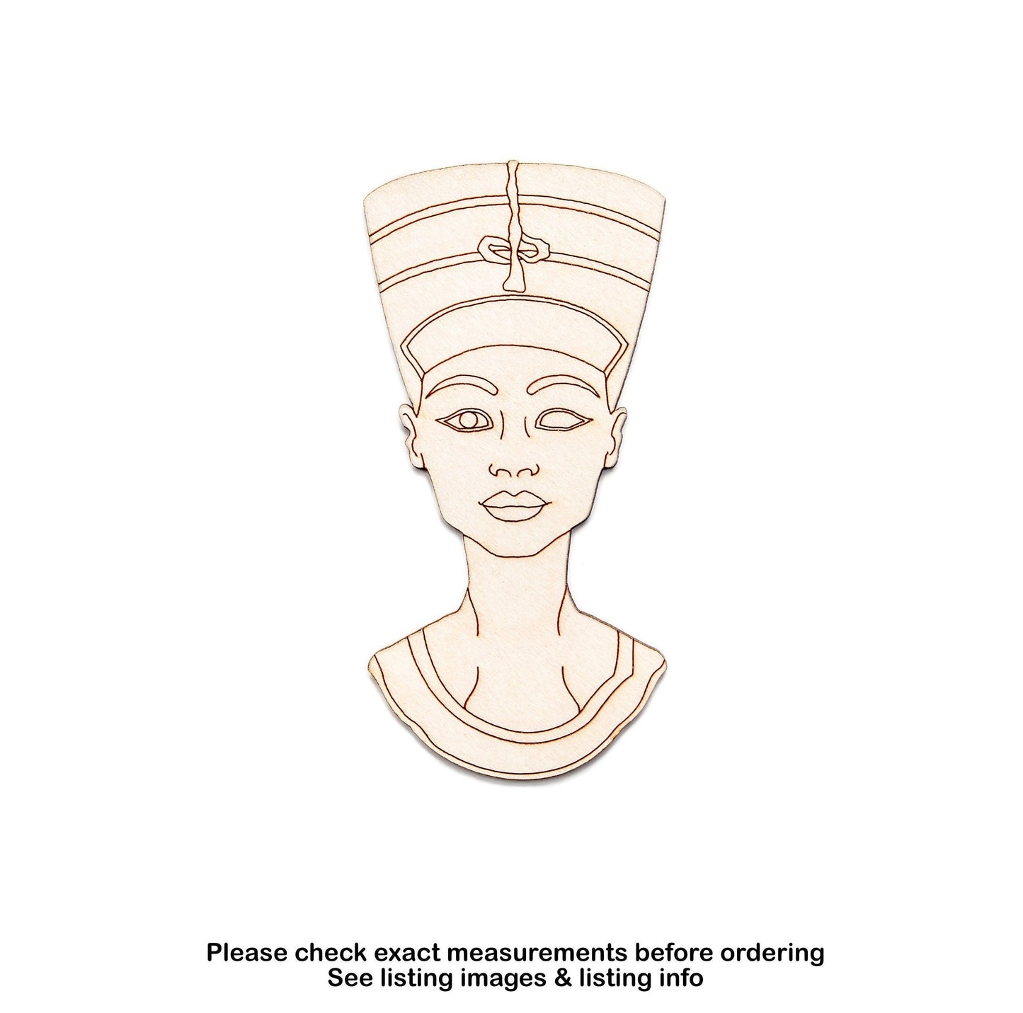 Nefertiti Bust-Front-Detail Wood Cutout-Egyptian Queen-Iconic Bust-Various Sizes-DIY Crafts-Egyptian Theme Decor-Ancient History Wood Cuts