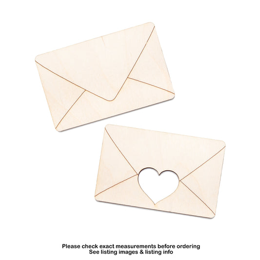 Closed Envelope-Wood Cutout-Plain Envelope-Heart Envelope-Two Design Options-Various Sizes-DIY Crafts-Mail Theme Decor-Love Decor-Valentine