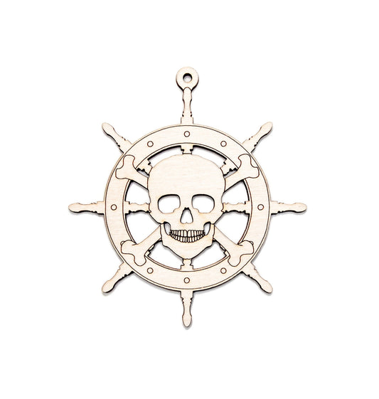 Skull Ship Wheel-Wood Ornament-Pirate Ship Wheel-Choose A Size-DIY Crafts-Nautical Decor-Nautical Ornaments-Pirate Holiday Ornament-Skulls