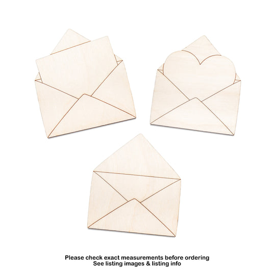 Open Envelope-Wood Cutout-Three Design Options-Line Etch Details-Love Theme Decor-Mailing Decor-Various Sizes-Unfinished Wood-Single Piece