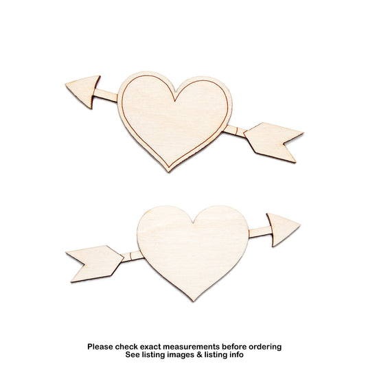 Heart With Arrow Pierced-Wood Cutout-Two Design Options-Valentine Hearts-Love Day Decor-Various Sizes-DIY Crafts-Unfinished Wood Cuts-Love