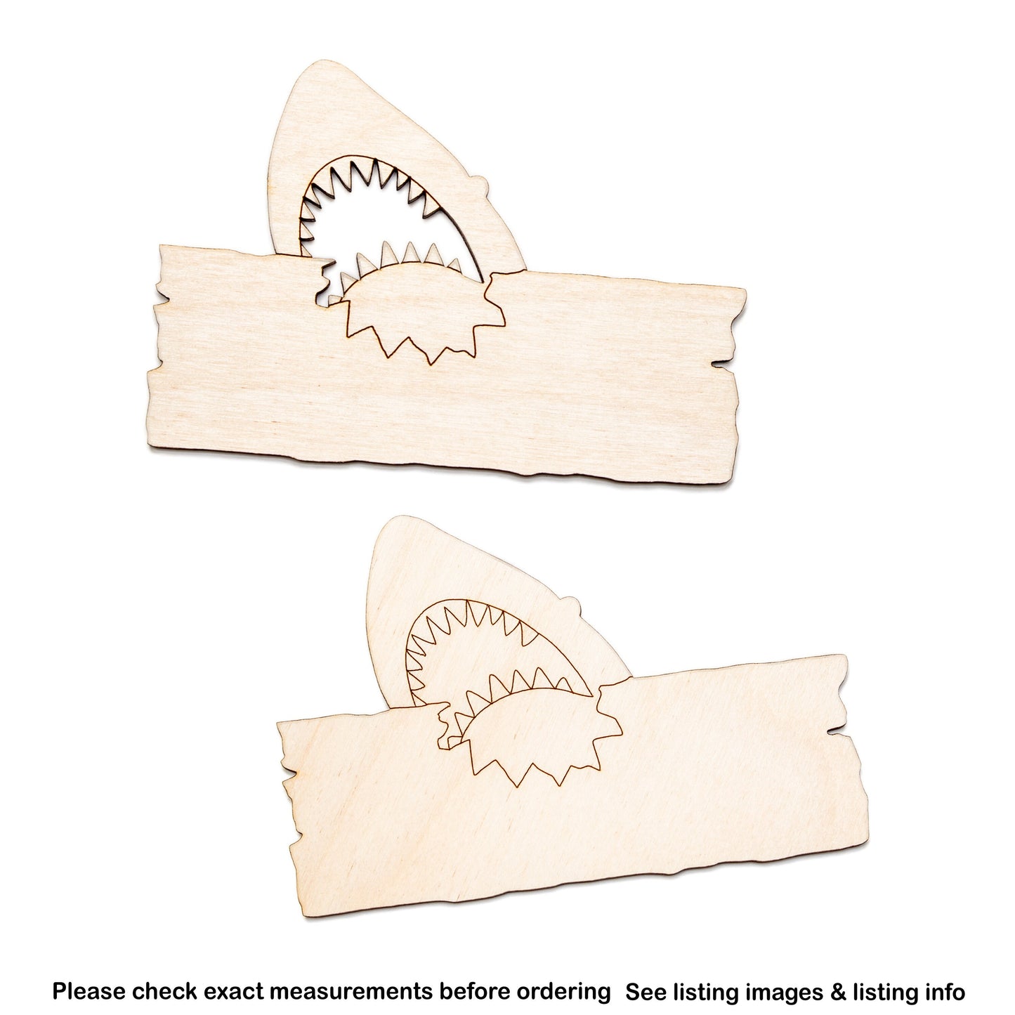 Shark Bite Plank Sign-Wood Cutout-Ocean Predators Decor-Two Design Options-Various Sizes-DIY Ocean Theme Crafts-Unfinished Wood-Shark Teeth