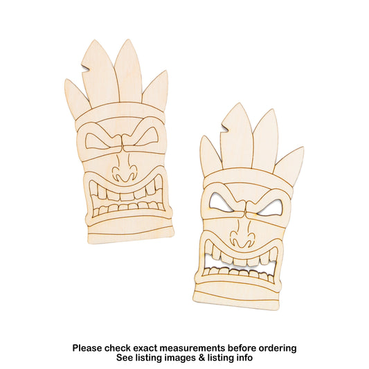 Tiki Head Angry-Detail Wood Cutout-Island Decor-Tiki Party Decor-Various Sizes-DIY Crafts-Unfinished Wood-Tropical Decor-Feathered Tiki