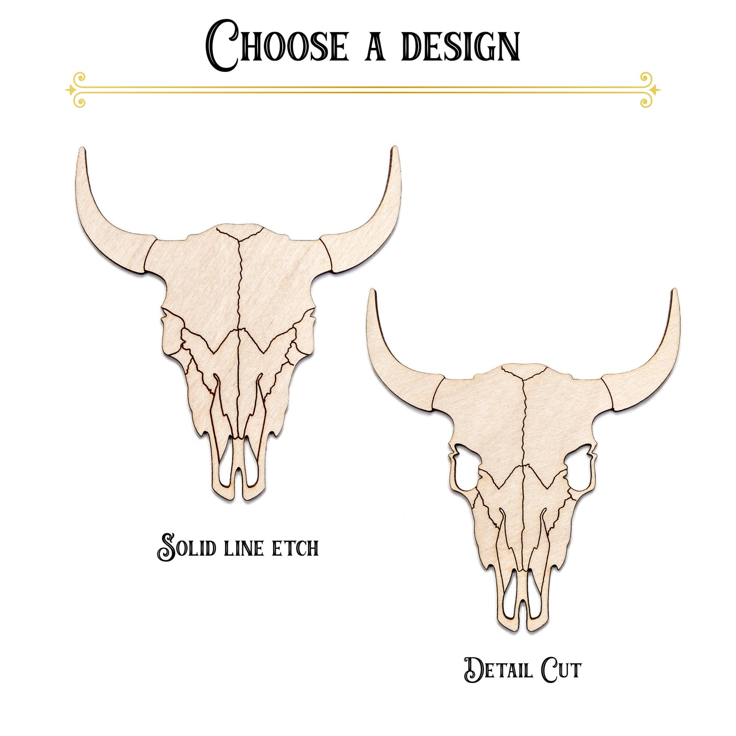 Cow Skull-Detail Wood Cutout-Animal Bones And Skulls Decor-Two Design Options-Various Sizes-DIY Crafts-Unfinished Wood-Western Decor-Skulls