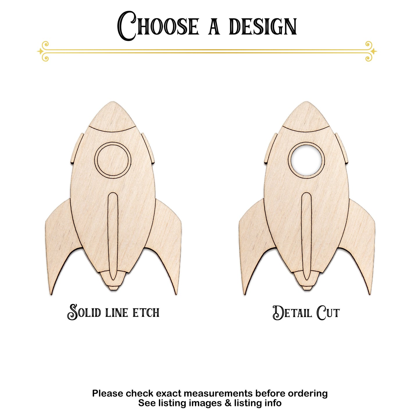 Rocket Ship-Detail Wood Cutout-Spaceship Decor-Two Design Options-Science Crafts-Various Sizes-DIY Crafts-Unfinished Wood-Space Theme Decor