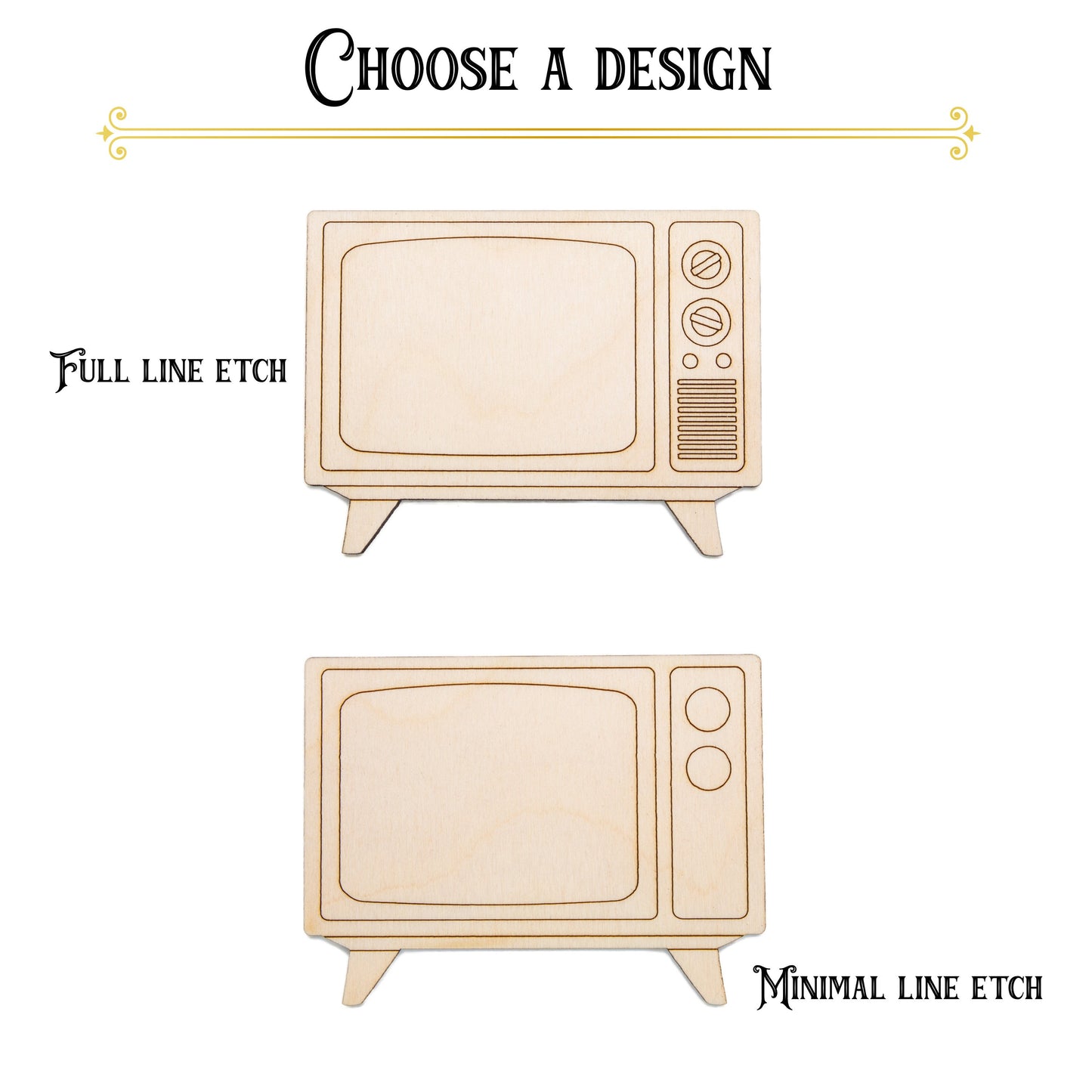 Retro TV With Feet Detail Wood Cutout-Vintage Style Decor-Retro Wood Electronics-Various Sizes-DIY Crafts-Unfinished Wood-Home Accents Cuts