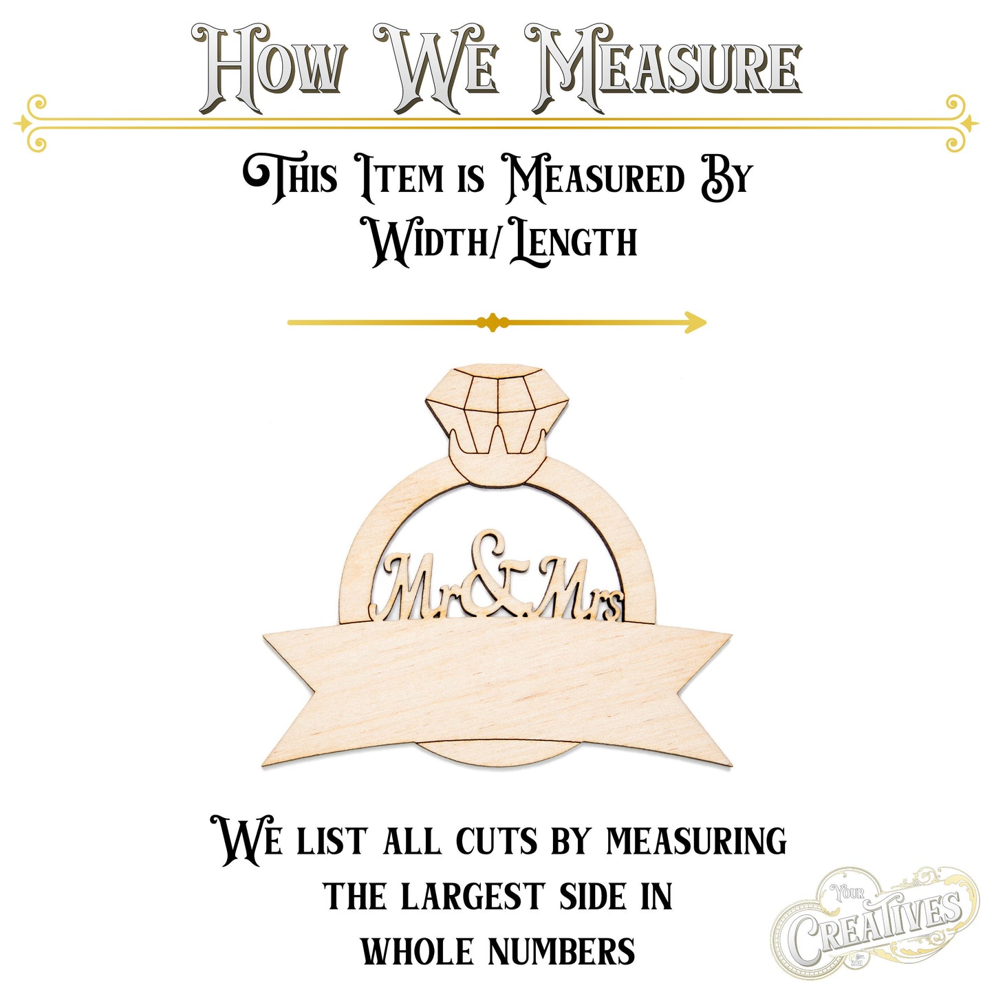 Mr. And Mrs. Wedding Ring With Banner Wood Cutout-Make Your Own Signs-Various Sizes-Unfinished Wood-Wedding Labels-Gift Accents-Ring Cutout