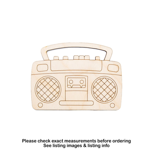 Retro Boombox Wood Cutout-Detail-80s Decor-Music Decertations-Various Sizes-Unfinished Wood-Line Etch Details-DIY Crafts-Retro Music Decor