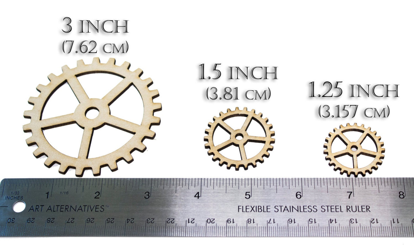 Gears-3 inch-Set of 12-Baltic Birch Plywood-SteamPunk Gears-Craft Gears-Wood Cut Gears-Laser Cut-BASIC Gear-12 Qty