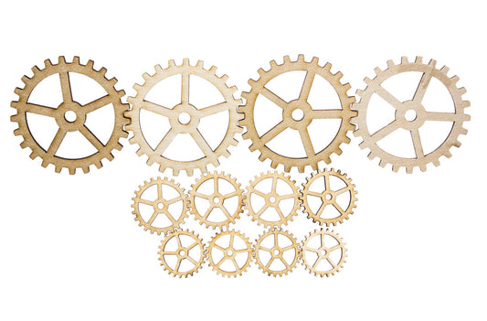 SteamPunk Gears-MIX PACK-Baltic Birch Plywood-Gear Set-Craft Gears-Wood Gears-Laser Cut - 12qty - 1.25" - 3" (31.8mm - 76.2mm) - BASIC Gear